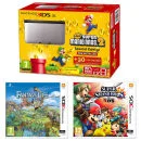Nintendo 3DS XL Silver and Black Console - Includes New Super Mario Bros 2, Super Smash Bros. & Fantasty Life Afbeelding 1
