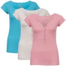 55 Soul Smith 3-Pack Leona T-Shirts - Pink/Turquoise/Ecru - S - Pink/Turquoise/Ecru Afbeelding 1