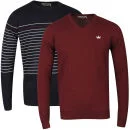 Brave Soul Men's Simon 2-Pack Knitwear - Navy & Claret - S - Navy/Ecru/Claret Stripe & Claret Solid Afbeelding 1