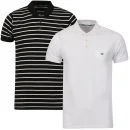 Brave Soul Men's Titanic-2 Pack Polo Shirts - White/Black Stripe & White - S - White/Black Afbeelding 1
