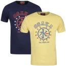 Osaka Men's 2 Pack T-Shirts - Navy Print Op 2 / Faded Yellow Print Op 1 - S - Navy / Faded Yellow Afbeelding 1