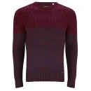 Brave Soul Men's Roman Cable Texture Knitted Jumper - Bordeaux/Navy - S - Bordeaux/Navy Afbeelding 1