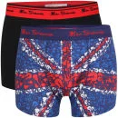 Ben Sherman Mens 2-Pack Union Jack Boxer - Multi/Zwart - S - Multi/Black Afbeelding 1