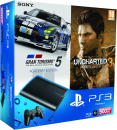 PS3: New Sony PlayStation 3 Slim Console (500 GB) - Black - Includes GT 5: Academy Edition, Uncharted 3: Game Of The Year Edition Afbeelding 1