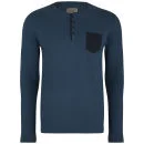Brave Soul Men's Plain Pocket Grandad Long Sleeve Top - Vintage Blue - S - Vintage Blue Afbeelding 1