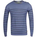 Boxfresh Men's Gael2 12 Gauge Breton Stripe Crew Neck Knit - Blue Dusk - S - Blue Dusk Afbeelding 1