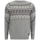 Soul Star Men's Venzy Fairisle Knit Jumper - Light Grey Marl - S - Grijs Afbeelding 1