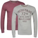 Brave Soul Men's Sebubla 2-Pack Crew Neck Sweat Jumpers-Grey Marl / Burgundy - S - Grey Marl/Burgundy Afbeelding 1