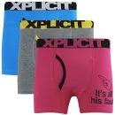 Xplicit Men's It's All His Fault 3-Pack Boxers - Blue/Grey/Pink - S - Blue/Grey/Pink Afbeelding 1