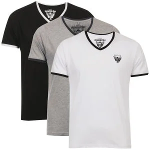 Ringspun Men's 3-Pack Silva Short Sleeve V-Neck T-Shirt - Black/White/Grey Marl - S - Black/White/Grey Marl Afbeelding 1