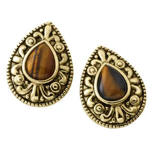 Tiger Eye Gold Plated Earrings - One size Afbeelding 1