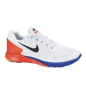 Nike Men's Lunarglide 6 Running Shoes - White/Orange/Blue - 7 - White/Orange/Blue Afbeelding 1