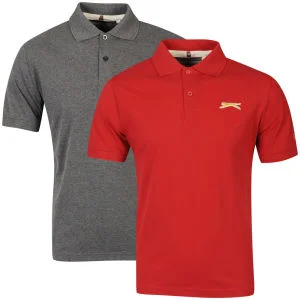 Slazenger Men's 2-Pack Polos - Red/Grey - S - Red/Grey Afbeelding 1