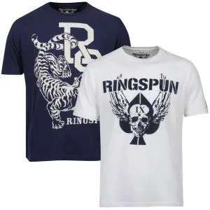 Ringspun Men's Graphic Printed T-Shirt Two pack Navy/White Westate - S - Navy blauw Afbeelding 1