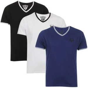Ringspun Men's 3-Pack Silva Short Sleeve V-Neck T-Shirt - Blue Marl/White/Black - S - Blue Marl/White/Black Afbeelding 1