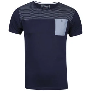 Osaka Men's Striped T-Shirt - Navy/Stone - S - Navy/Stone Afbeelding 1