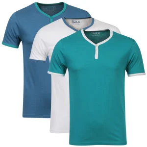 55 Soul Men's 3 Pack Blade T-Shirts - Green/White/Blue - S - Multi Afbeelding 1