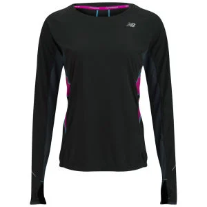New Balance Women's Running Impact Ice Long Sleeve T-Shirt - Black/Poisonberry - S - Black/Poisonberry Afbeelding 1