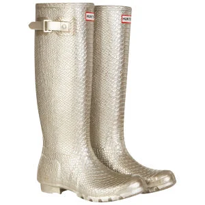Hunter Women's Carnaby Boa Snake Tall Wellies - Gold - 3 - Goud Afbeelding 1