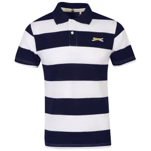 Slazenger Men's Striped Polo Shirt - White/Navy - S - White/Navy Afbeelding 1