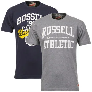 Russell Athletic Men's 2-Pack Stanfill & Enosa T-Shirt - Grey/Navy - S - Grey/Navy Afbeelding 1