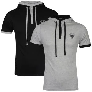 Ringspun Men's 2-Pack Oracle Short Sleeve Hooded T-Shirt - Black/Grey Marl - S - Black/Grey Marl Afbeelding 1