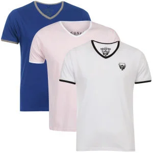 Ringspun Men's 3-Pack Silva Short Sleeve V-Neck T-Shirt - Blue/White/Pink - S - Blue/White/Pink Afbeelding 1