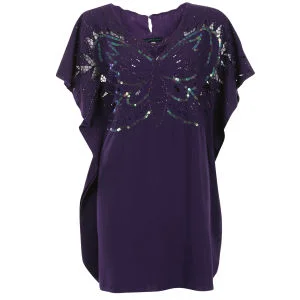 Sugarhill Boutique Women's Sequinned Batwing Butterfly Dress - Dark Purple/Black - 10 - DarkPurple/Black Afbeelding 1