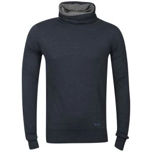 Crosshatch Men's Joanson Cowl Neck Knit - Navy Marl - S - Navy Marl Afbeelding 1