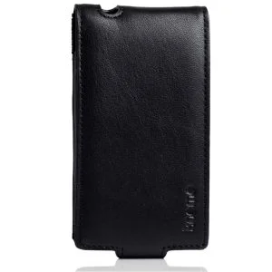 Knomo Black Leather iPhone 4 Flip Case Afbeelding 1