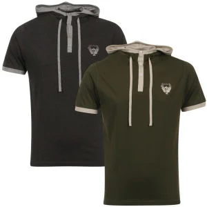 Ringspun Men's 2-Pack Oracle Short Sleeve Hooded T-Shirt - Khaki/Charcoal - S - Khaki/Charcoal Afbeelding 1