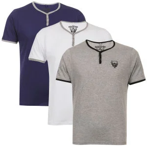 Ringspun Men's 3-Pack Blade Grandad T-Shirts - Grey Marl/White/Navy - S - Grey Marl/White/Navy Afbeelding 1