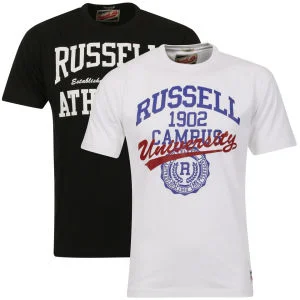 Russell Athletic Men's 2-Pack Stanfill & Enosa T-Shirt - Black/White - S - Black/White Afbeelding 1