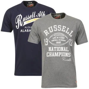 Russell Athletic Men's 2-Pack Hawley & Wyles T-Shirt - Grey/Navy - S Afbeelding 1