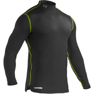 Under Armour Men's Evo Coldgear Fitted Mock Compression Long Sleeve Top - Black/Hyper Green - S - Black/Hyper Green Afbeelding 1