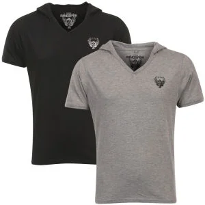 Ringspun Men's 2-Pack Hex Hooded V-Neck T-Shirt - Black/Grey Marl - S - Black/Grey Marl Afbeelding 1