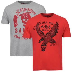 Ringspun Men's Graphic Printed T-Shirt Two pack Grey Marl/Red Saints - S - Rood Afbeelding 1