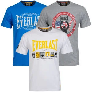 Everlast Men's 3-Pack Graphic T-Shirts - Grey Marl/White/Cobalt - S - Grey/White/Cobalt Afbeelding 1