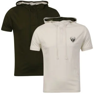 Ringspun Men's 2-Pack Oracle Short Sleeve Hooded T-Shirt - Off White/Khaki - S Afbeelding 1