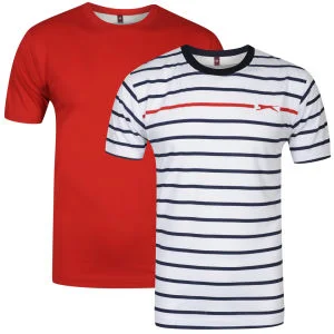 Slazenger Set van 2 T-Shirts voor Heren - Rood/Wit/Marineblauw - S - Red/white/navy Afbeelding 1