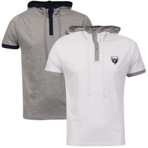 Ringspun Men's 2-Pack Oracle Short Sleeve Hooded T-Shirt - White/Grey Marl - S - White/Grey Marl Afbeelding 1