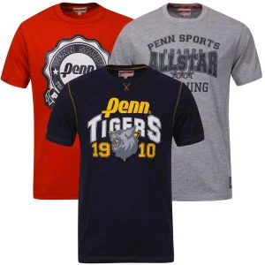 Penn Men's 3-Pack Varsity T-Shirt - Grey Marl/Navy - S - Grey marl/navy Afbeelding 1