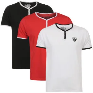 Ringspun Men's 3-Pack Blade Grandad T-Shirts - Red/White/Black - S - Red/White/Black Afbeelding 1