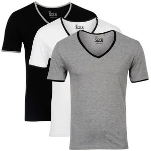 55 Soul Men's 3-Pack V-Neck T-Shirt - Black/White/Grey - S - Multi Afbeelding 1