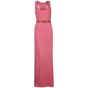 Influence Women's Racer Back Maxi Dress with Belt - Coral - S-M - Koraalrood Afbeelding 1