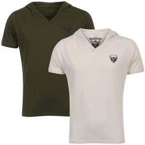 Ringspun Men's 2-Pack Hex Hooded V-Neck T-Shirt - Khaki/Off White - S - Khaki/Off White Afbeelding 1