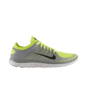 Nike Men's Free 4.0 Flyknit Natural Running Shoes - Wolf Grey/Volt Green - 8 - Grey/Green Afbeelding 1