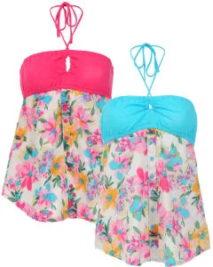 Brave Soul Women's 2-Pack Floral Summer Halter Neck Top - Pink/Blue - S - Multi Afbeelding 1