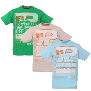 Men's 3 Pack Short Sleeve Race Printed T-Shirt - Blue, Stone, Green - M - Multi Afbeelding 1