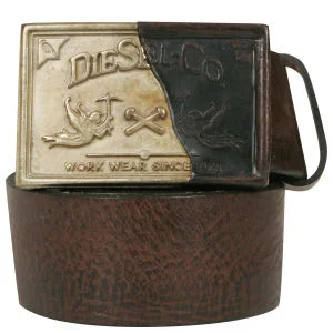 Diesel Balthasar vintage look Leather plaque belt - M - Tan Afbeelding 1